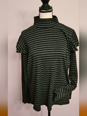 T.La Black & Grey Ruffle Sleeved Ribbed Mock Neck Sweater by anthropologie